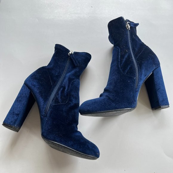 STEVE MADDEN Womens Bdit Blue Velvet Block-Heel Sock Booties Size 7M Ankle Boots - Picture 4 of 6
